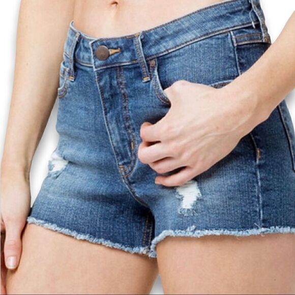 Tilly’s RSQ Venice Destroyed Mid Rise Denim Jean Shorts Sz 27 - Picture 1 of 11